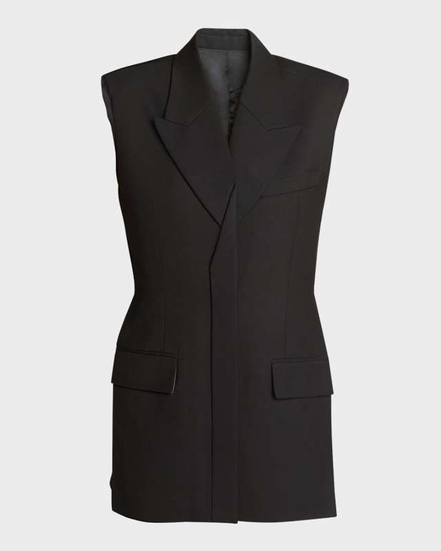 Strong-Shoulder Sleeveless Tailored Mini Dress